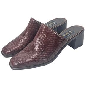 Pappagallo Koner Woven Leather Mules Womens 9.5 Brown 2” Heel New Without Box